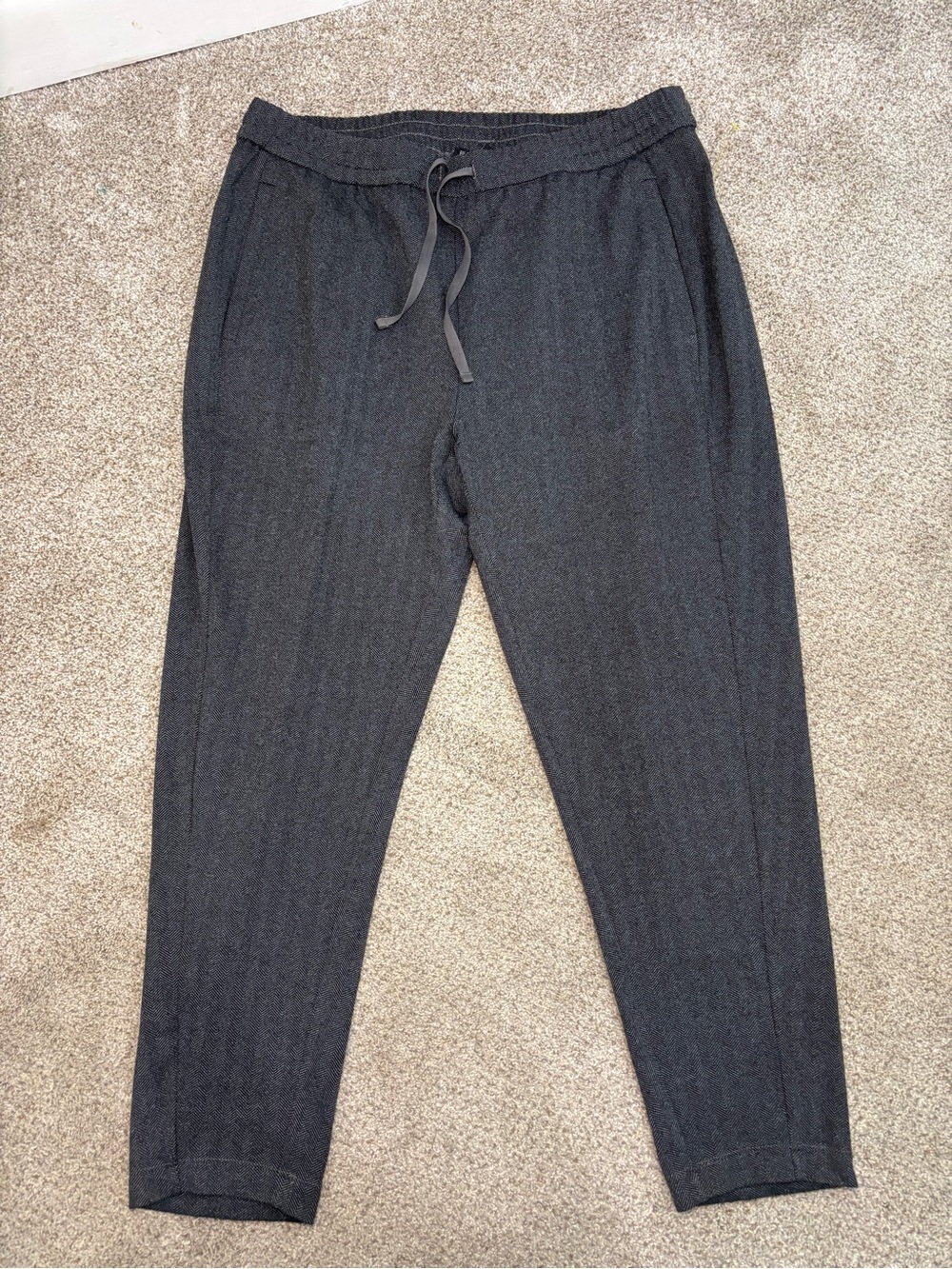 Eileen Fisher Gray Herringbone Pants Stretch Drawstring Waist Petite Medium
